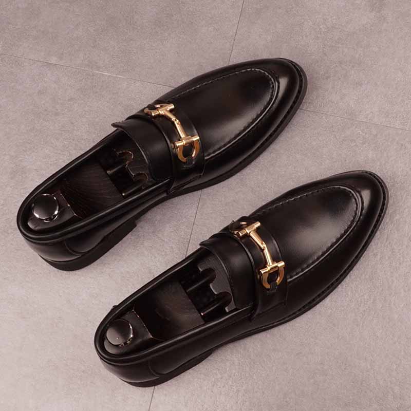 Fashion New Fashion Designer Men's Pointed Black Metal Buckle Oxford Flats Casual Shoes Wedding Dress Prom Party Zapatos Hombre