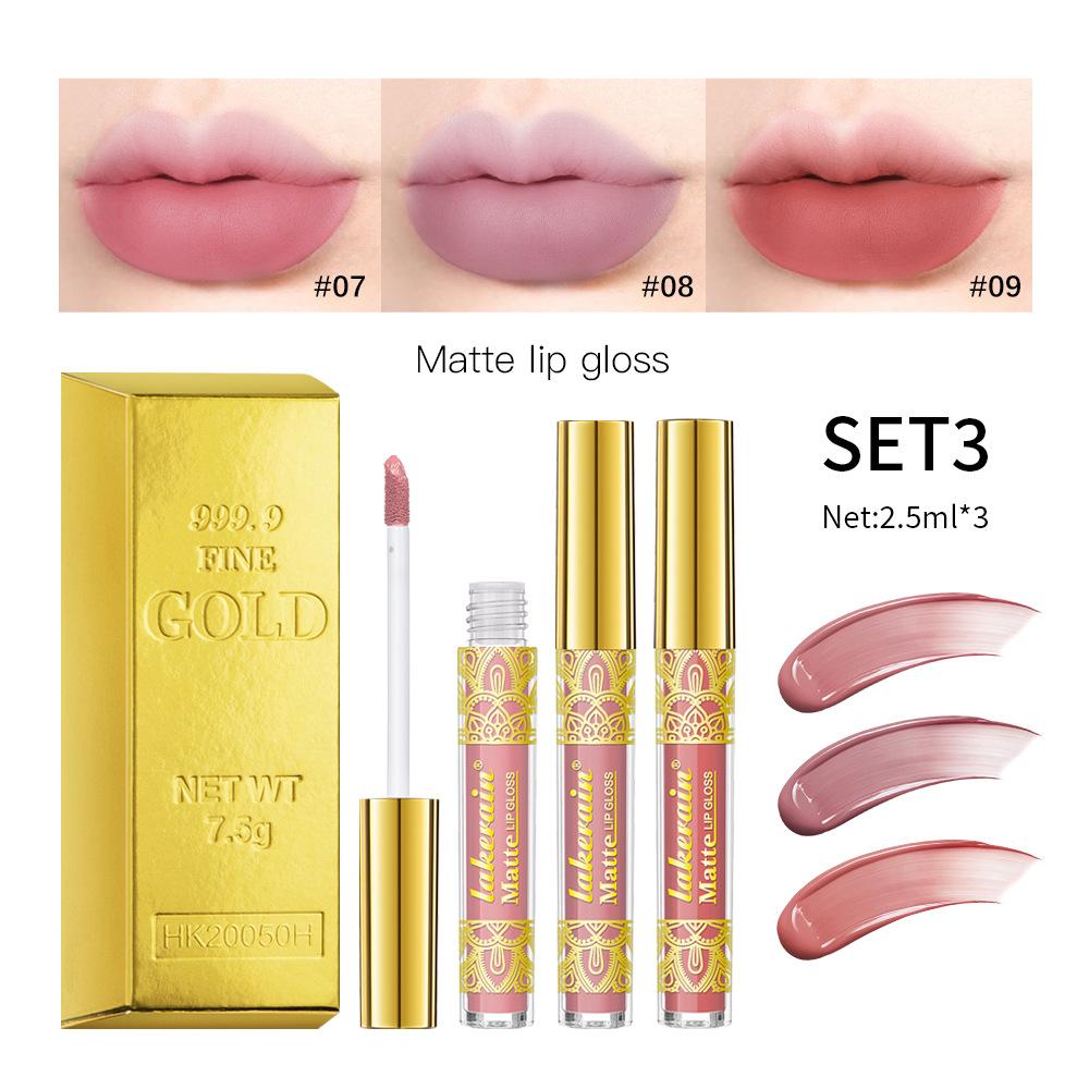 

Lakerain Golden Lip Gloss Матовый не прилипающий цвет губной помады Красный Три набора 03