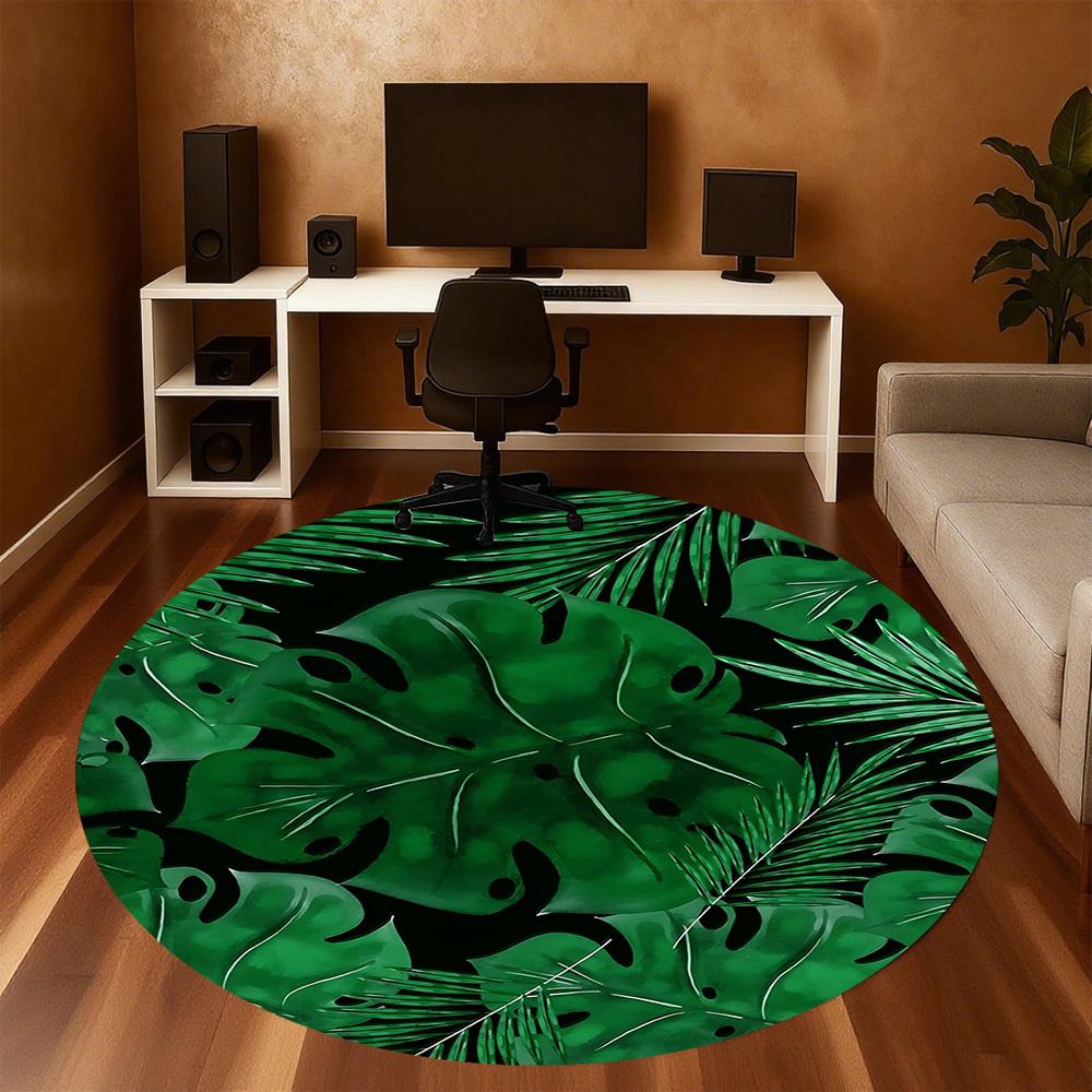 1pc Tropical Leaves Round Chair Mat Area Rug - Non-Slip, Floor Mat for Office, Bedroom, and Indoor Decor C1125174