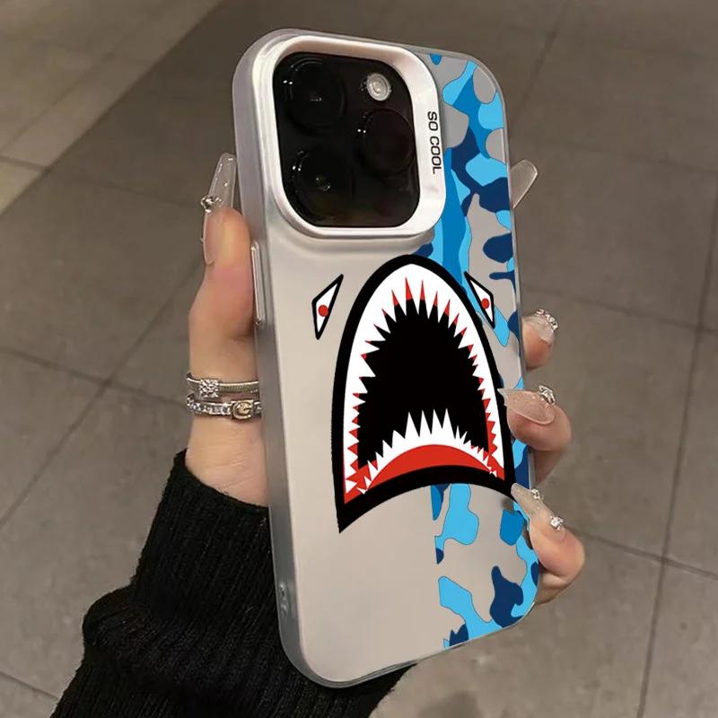 

Shark Face Electroplated Phone Case For iPhone 16 14 13 11 15 Pro Max 12 XS XR X 8 7 Plus SE 14Pro 13Pro Matte Hard Cover For iPhone 14
