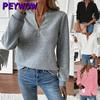 PEYWOW Moda feminina casual manga comprida blusas e camisas com decote em V