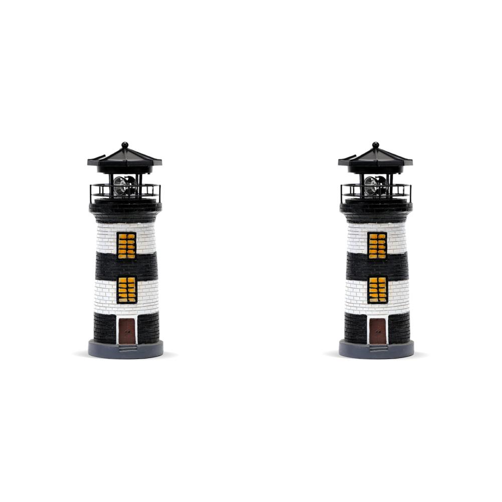 

Вращающийся маяк из смолы на солнечной батарее для украшения сада и пляжа (черный)