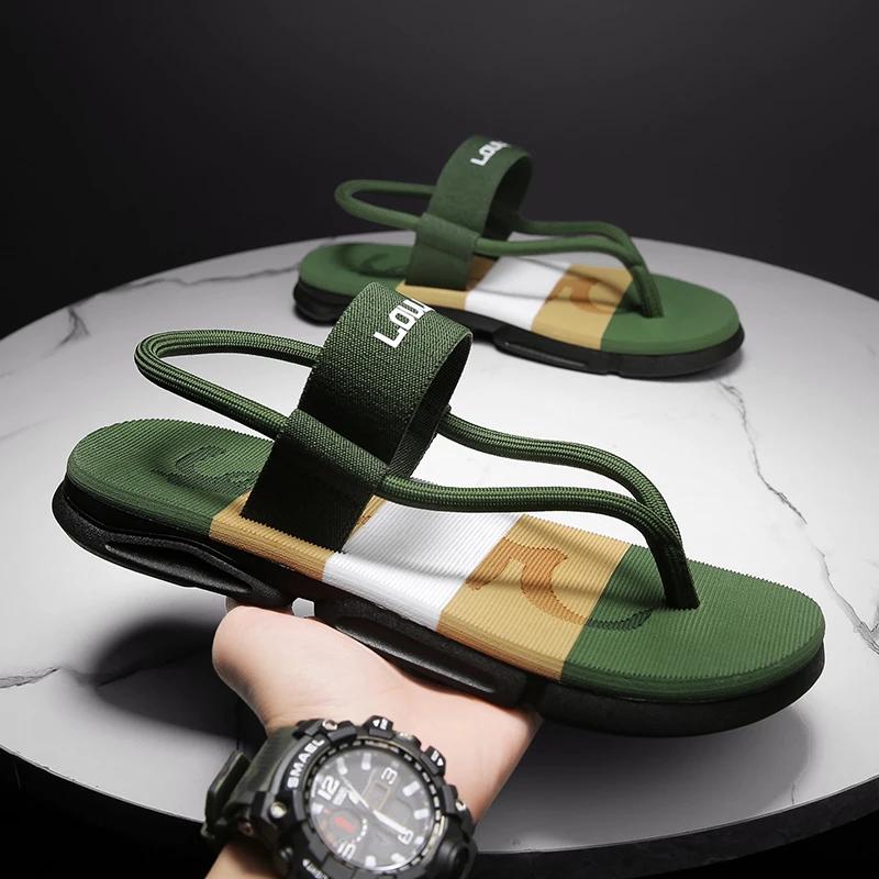 Men Flip Flops Summer Beach Slippers Trendy Round Toe Comfort Walking Shoes Outside Soft Sole Lightweight Sandals