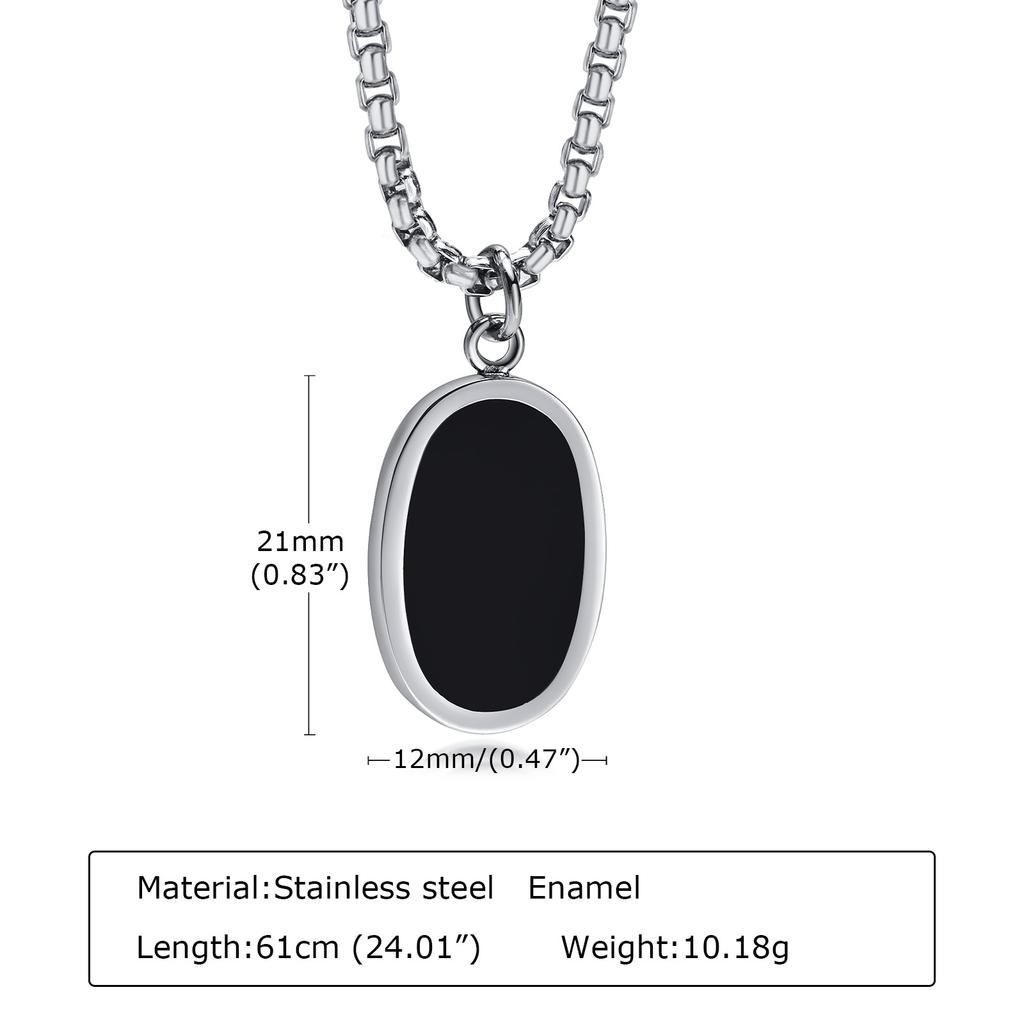 Men Necklace, Oval Round Pendant, Stainless Steel Minimalist Black Pendants.French Style Vintage Men Jewelry