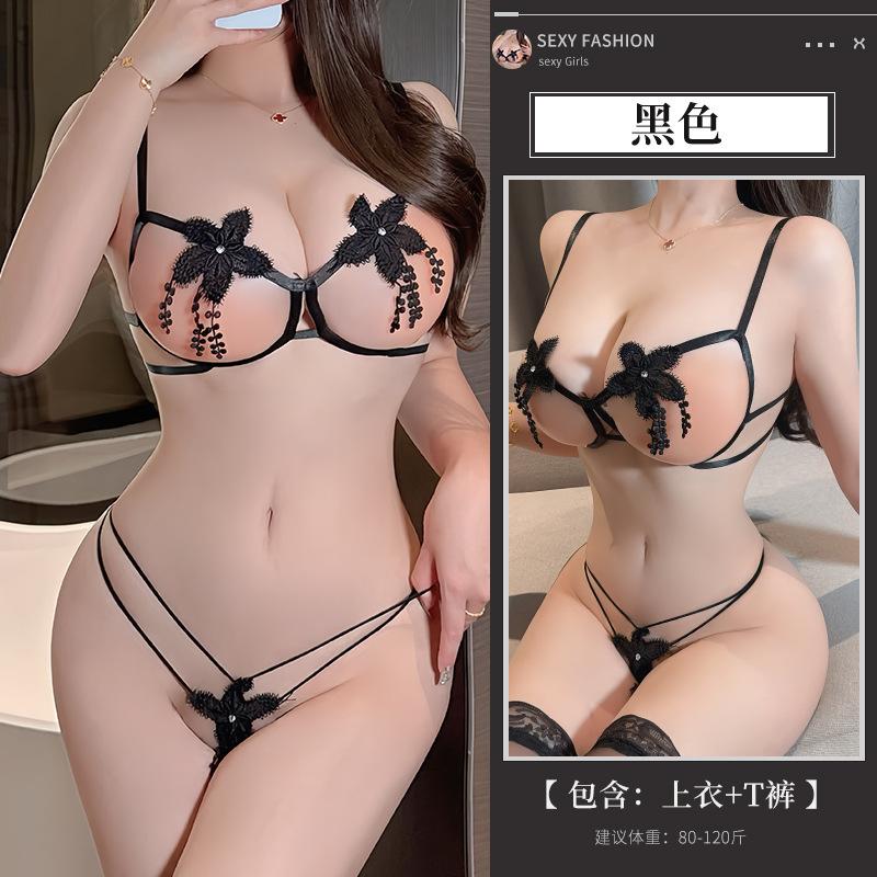 Sexy Seduction Water Soluble Bra Hot Free Three-Point Set Sex Underwear Passion Night Fan Sexy Flower Gathering