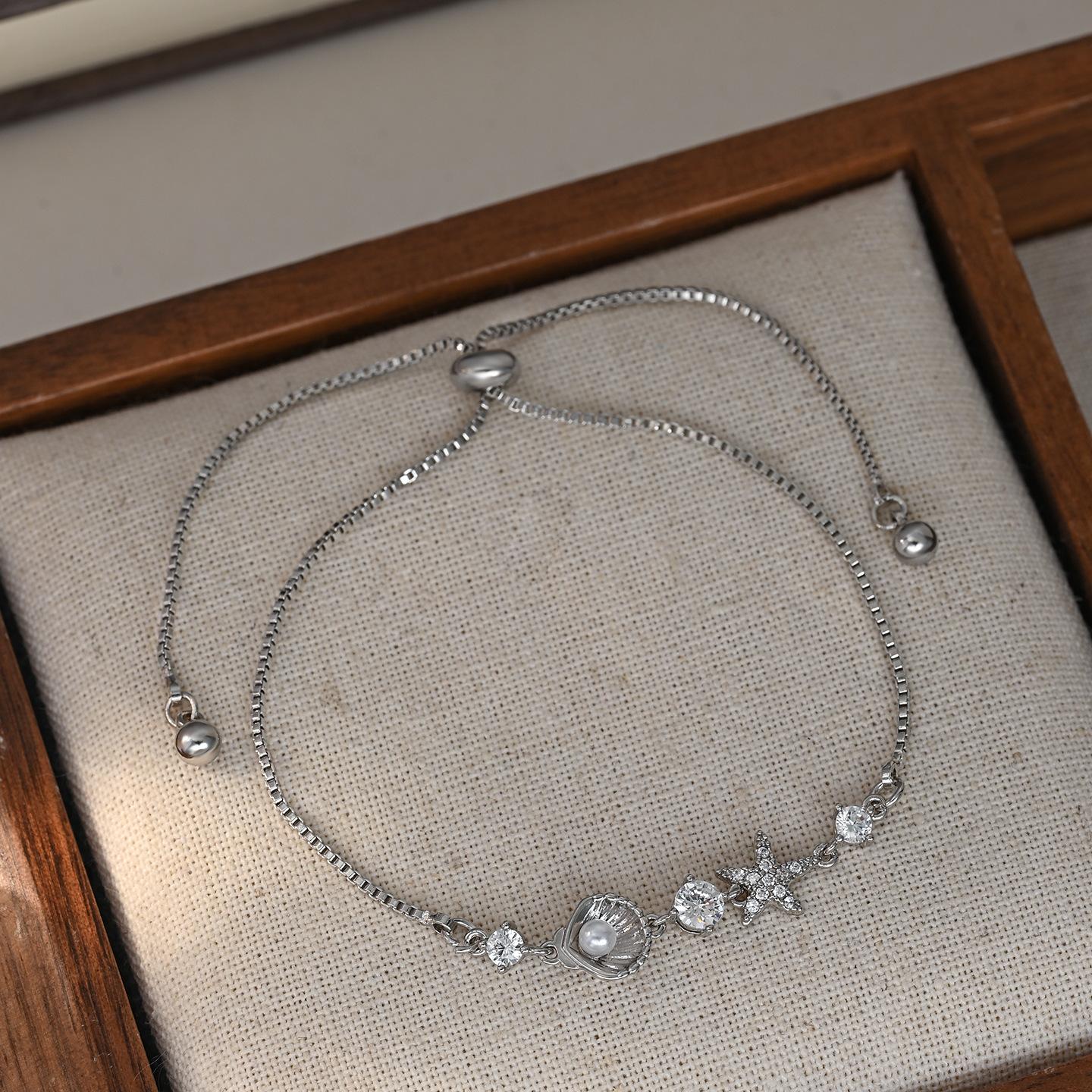 

Элегантный жемчужный браслет для женщин, браслеты с микропаве из кристаллов CZ, шарм из натуральной ракушки, регулируемая скользящая цепочка, ювелирное изделие