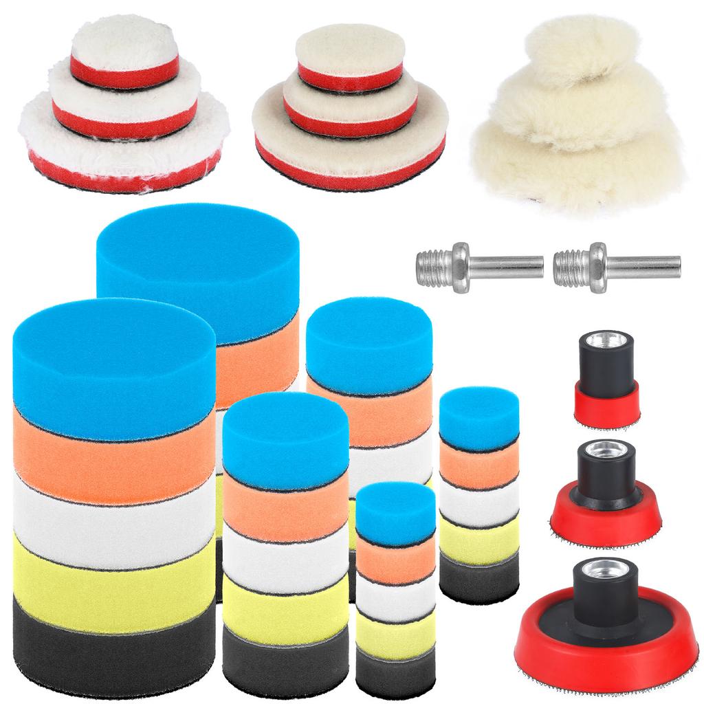 21/44Pcs Mini Car Polishing Pads 1/2/3inch Washable Polishing Sponge Pads Wool Microfiber/Sponge Polishing Pad for Car Furniture