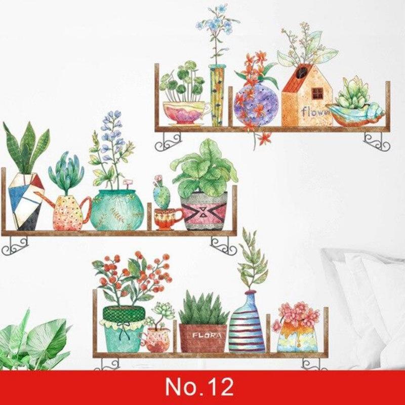 24 Styles Wall Stickers Decorated Tropical Green Leave Nordic Fresh Living Room Bedroom Stickers Plant Flowers Wall Decorations