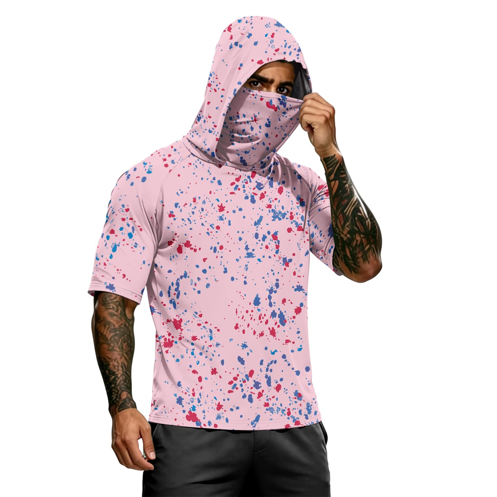

Men s summer camouflage gradient drying short-sleeved T-shirt, sun clothing, fishing, fitness, sports, hooded short-sleeved shirt S