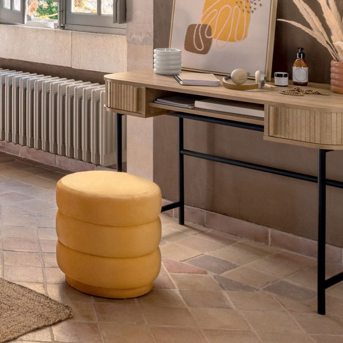 Atmosphera "Sinan" Velvet Pouf - Ochre