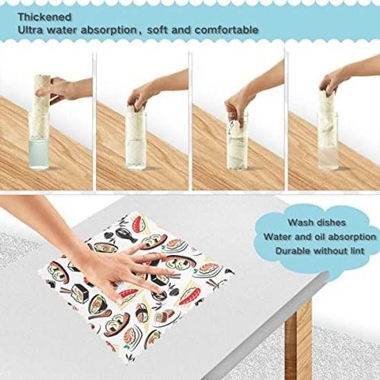 Kitchen Cloth Sushi Japanese Style Traditional Pattern Food Cute Dishcloth Absorbent Quick-drying Stain Removal Dish Wiping Set 6 Tableware Stylish