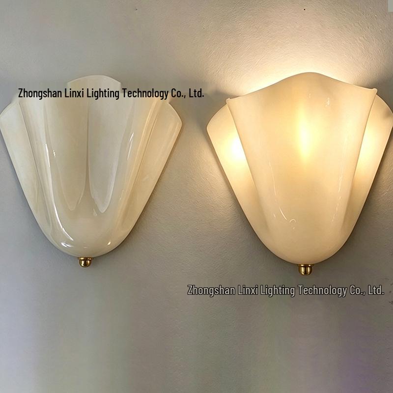 French Vintage Seashell Glass Wall Lamp for Living Room, Bedroom, or Hallway Ambiance.