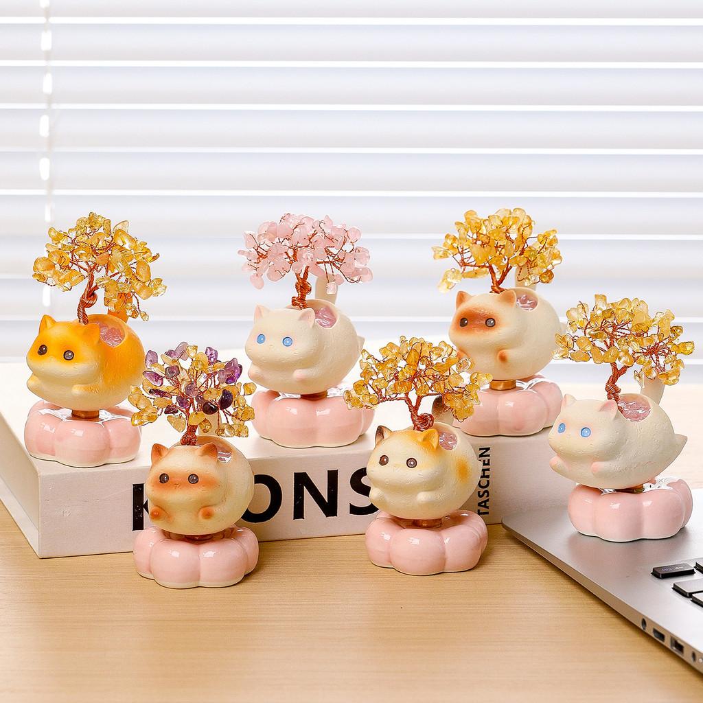 Crystal Tree With Cat Figurines Gift For Colleagues Office Decor Collectors Edition