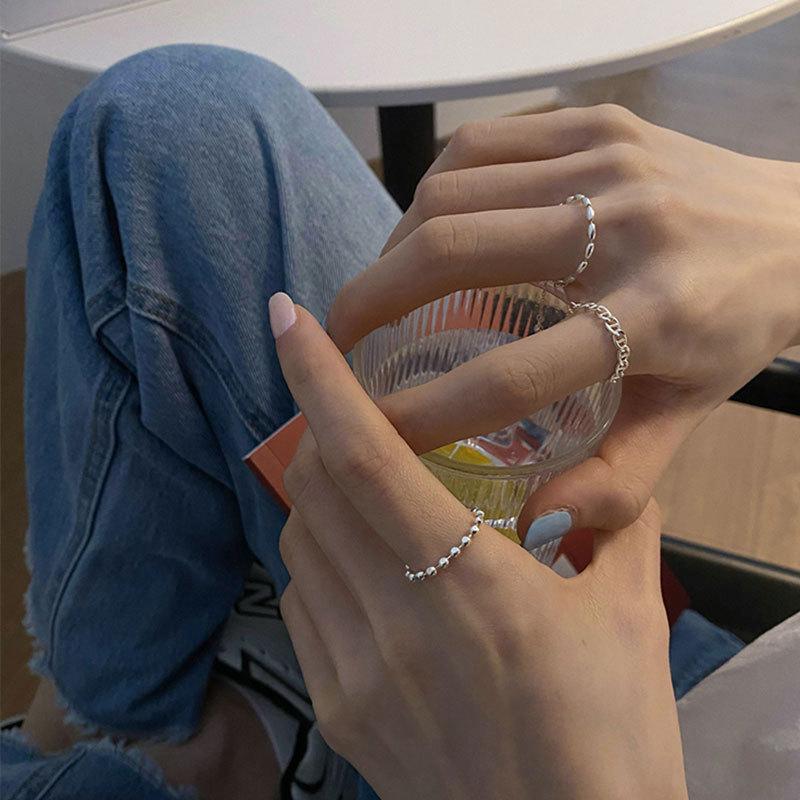 Contemporary Korean Style Adjustable Silver Ring Designed For Women With Fashionable Details