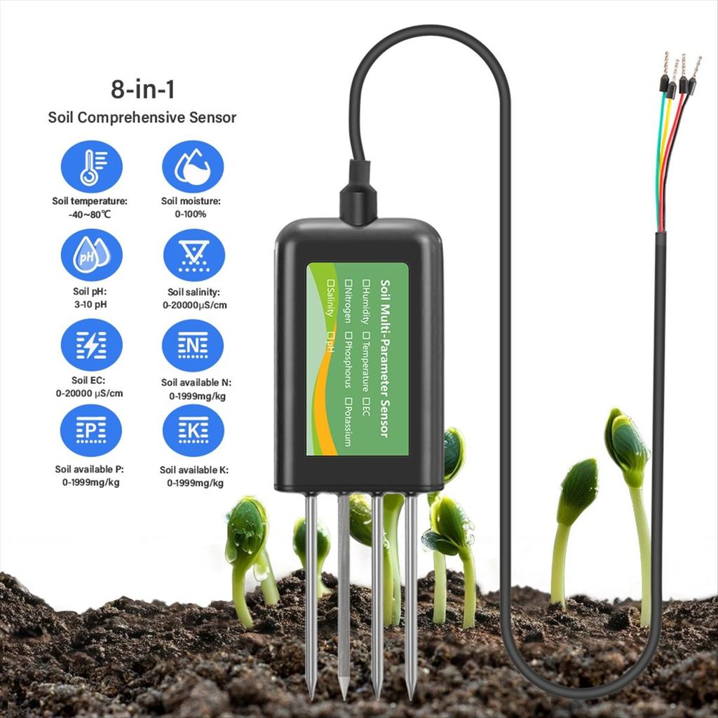 Soil Sensor 8-in One RS485 EC PH Moisture Temperature Salinity for Meter for Smart Farm Long-Term Monitoring