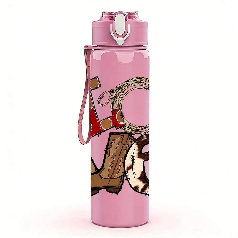 1PC Cowboy Boot Handcuff Vintage Pattern 750ml Color Plastic Sports Water Bottle Leakproof Flip Straw Lid Suitable for Sports Office Home Use
