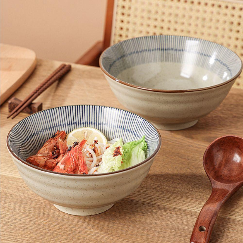 Under Glaze Color Japanese Style Noodles Bowls Striped Pattern Rice Bowl Household Salad Bowl Home