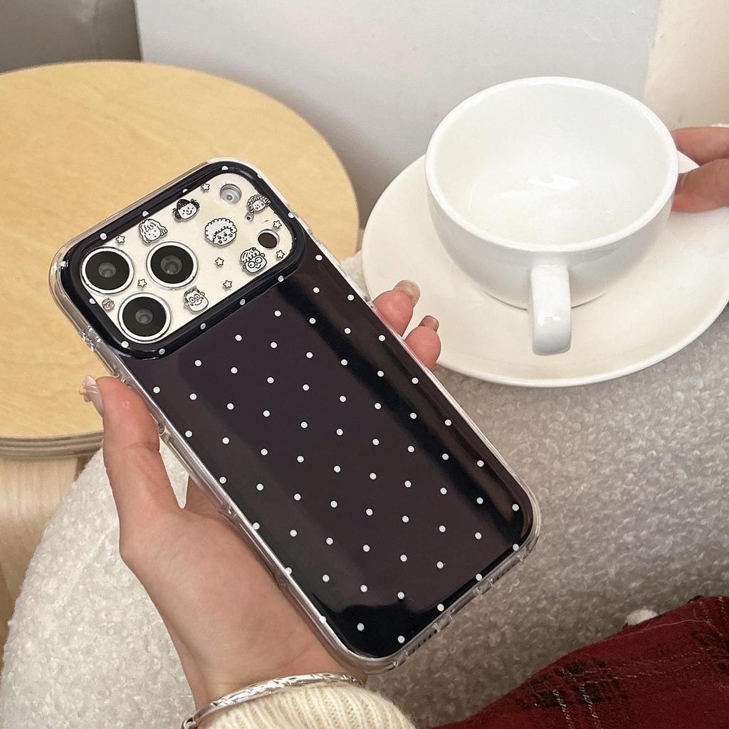 Black Polka Dot Cartoon Phone Case for iPhone 16/17 Pro Max - Precise Hole, Full Coverage IMD