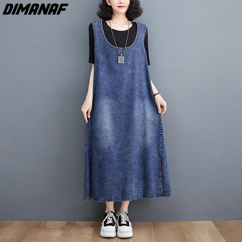 

DIMANAF 2023 женское летнее платье однотонное белое повседневное женское джинсовое длинное платье из хлопка и льна большого размера одежда XXL синий