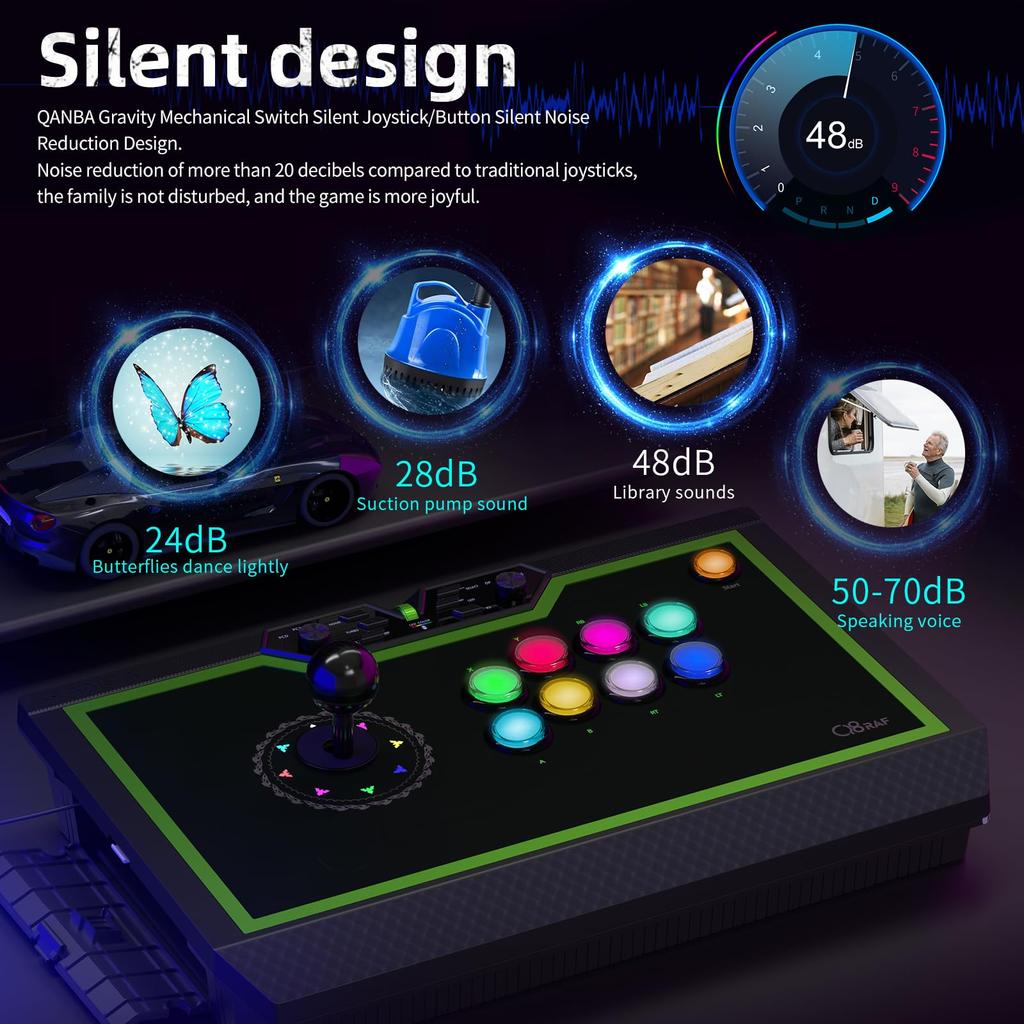 Qanba Q8 Silent Arcade Joystick Qanba Q8 Silent Arcade Joystick Gravity Mechanical Shaft Switch Silent Lever Gravity KS RGB LED model equipped with