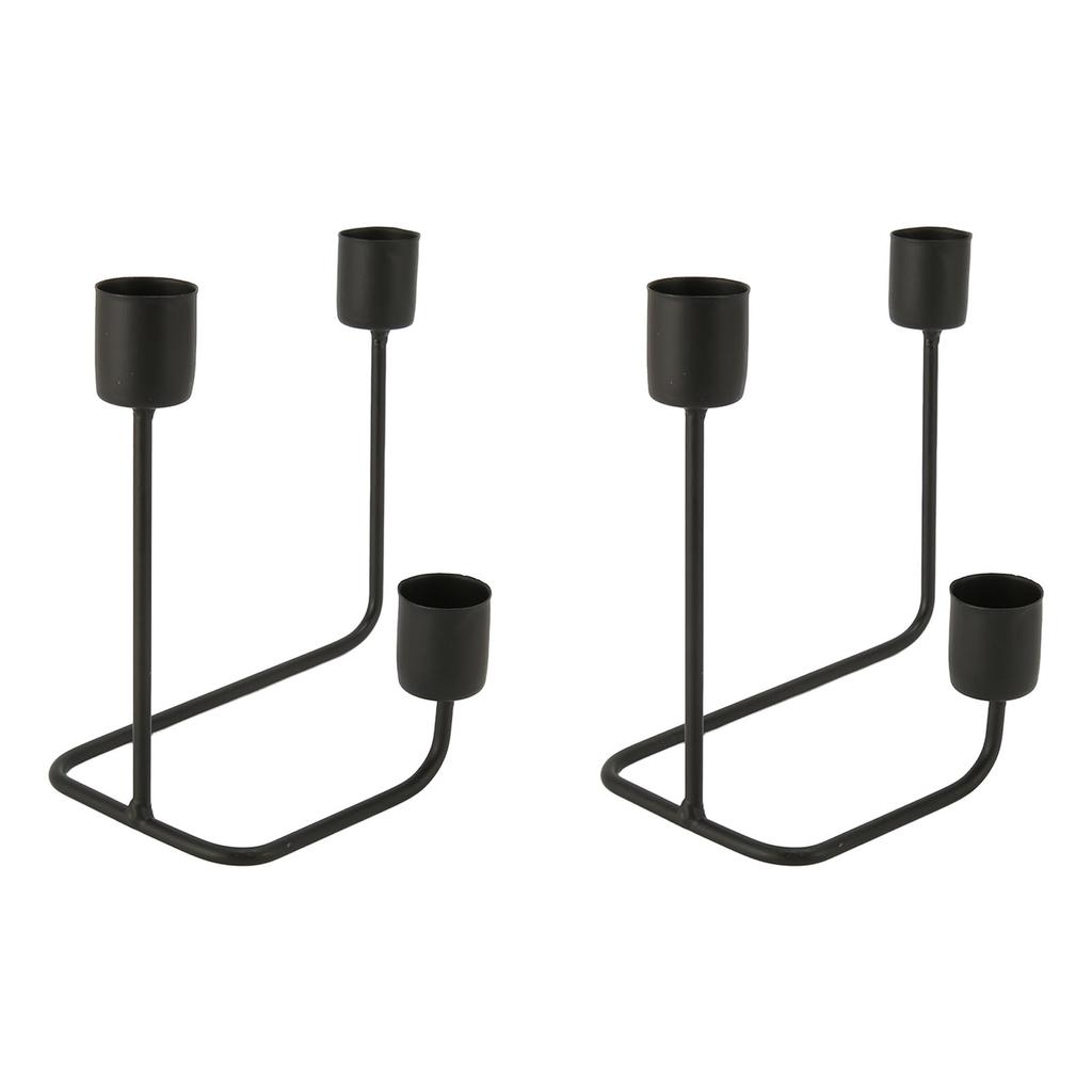 2 Stück 3-armiger Kerzenhalter Schwarz Schlichter Moderner Kerzenständer Dekorativer Kandelaber für Hochzeit