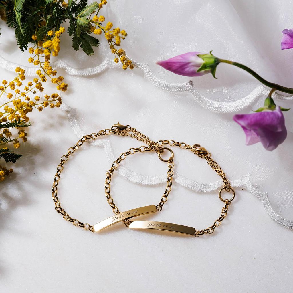 Paar Armband 2er Set Allergiefrei Edelstahl Platte Schlicht Halbrund Kette Einfach Chirurgischer Edelstahl Gelb Gelb [Weißklee] &