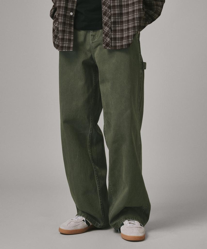 Beodeonteu Garment-Dyed Carpenter Wide Cotton Pants [Khaki]