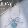 Natural Aquamarine Heart Bow Pendant Clavicle Necklace - Light Luxury, High-End Niche Sweater Chain