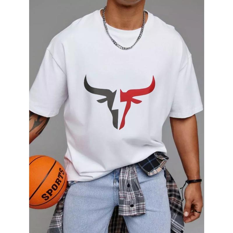 Weißes T-Shirt mit Stierkopf-Grafikdesign für Freizeitkleidung