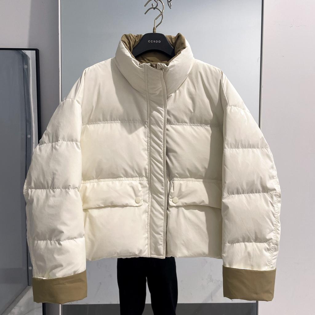 Winter New Stand-up Collar Down Jacket Women's Short Contrasting Color Splicing Versatile Fashion Thickened Casual Jacket