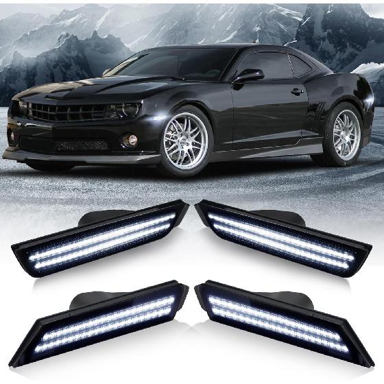 D-Lumina LED Seitenmarkierungsleuchten Rauchglas für Chevy Camaro 2010 2011 2012 2013 2014 2015, 5. Generation Camaro Front-Heckstoßstange LED Seitenmarkierer Weiß,