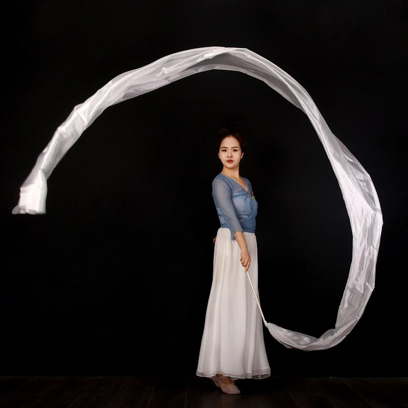 45*400cm Women Gradient Color Square Dance Belly Dance Practice Imitation Silk Streamer With Stick Chinese Style Flowy Ribbon