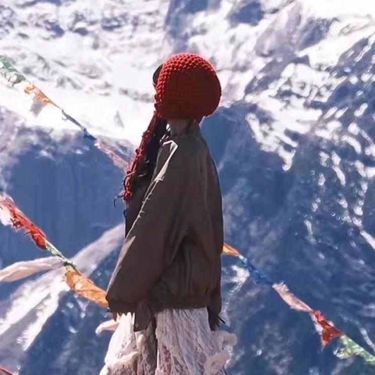 Red Hand woven Tassel Ball Wool Hat for Women Warm Ear Protection Straps Knitted Hat  Large Head Circumference Pullover Hat