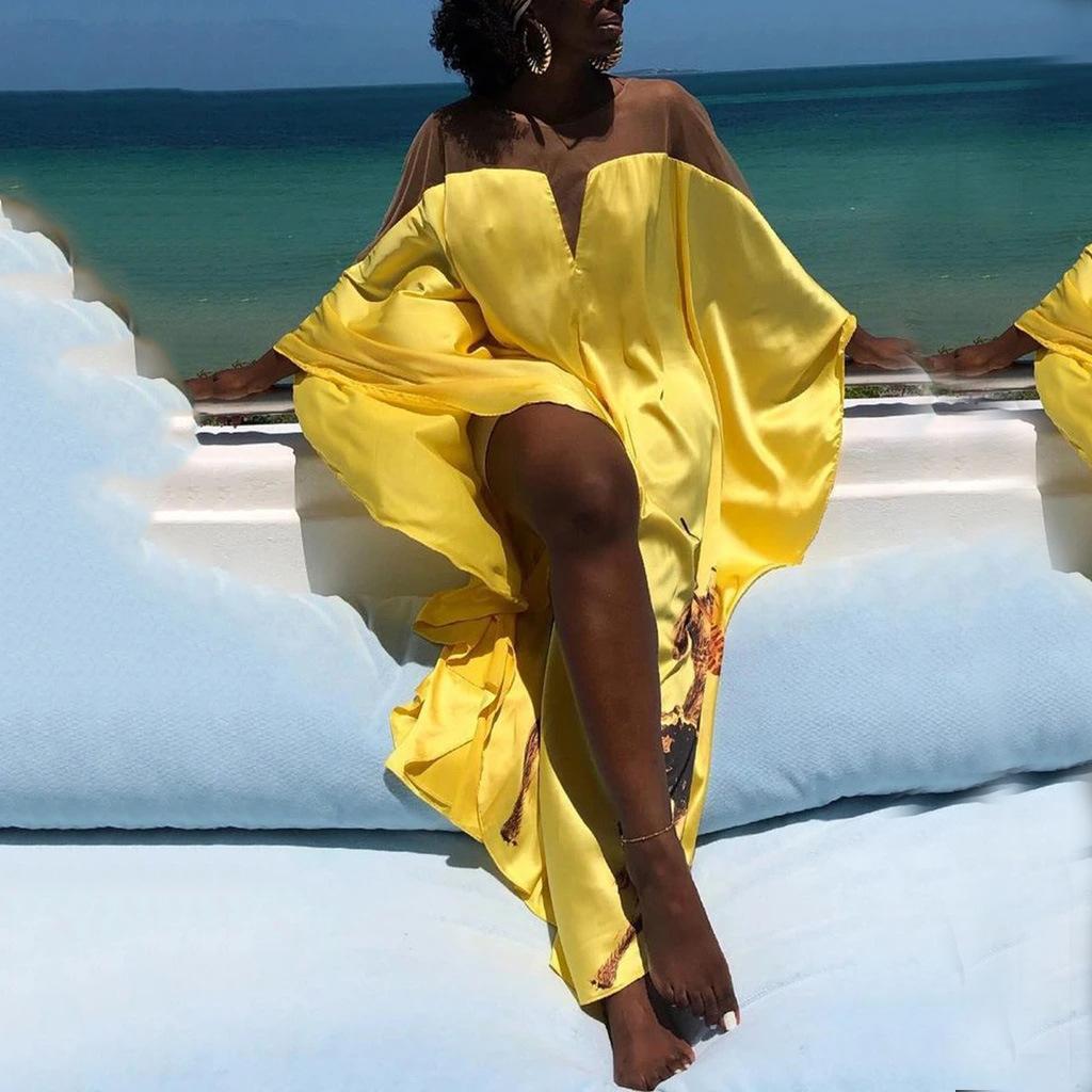 

2025 new, large size women s yellow fashion digital printing dress XXL жовтий