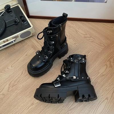 Fashion Fashion New Women's Biker Boots Patent Leather Breathable Zipper Lolita Platform Boots Winter New Retro Gothics Botines Chelsea