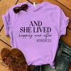 New And She Lived Happily Ever After Divorce Print T-Shirts Women Summer Cool Short Sleeve Female Casual T-Shirts Round Neck Top