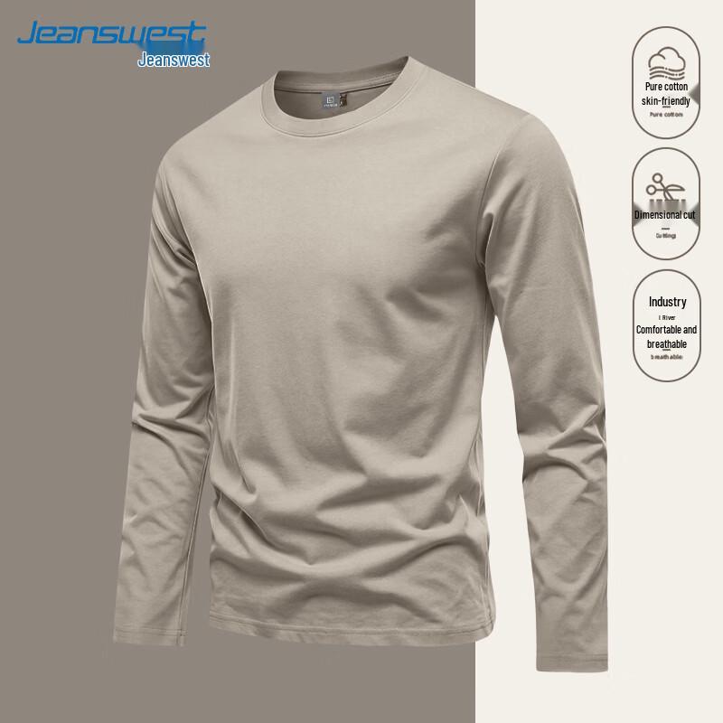 Jeanswest Men's Pure Cotton Long Sleeve Crew Neck T-Shirt