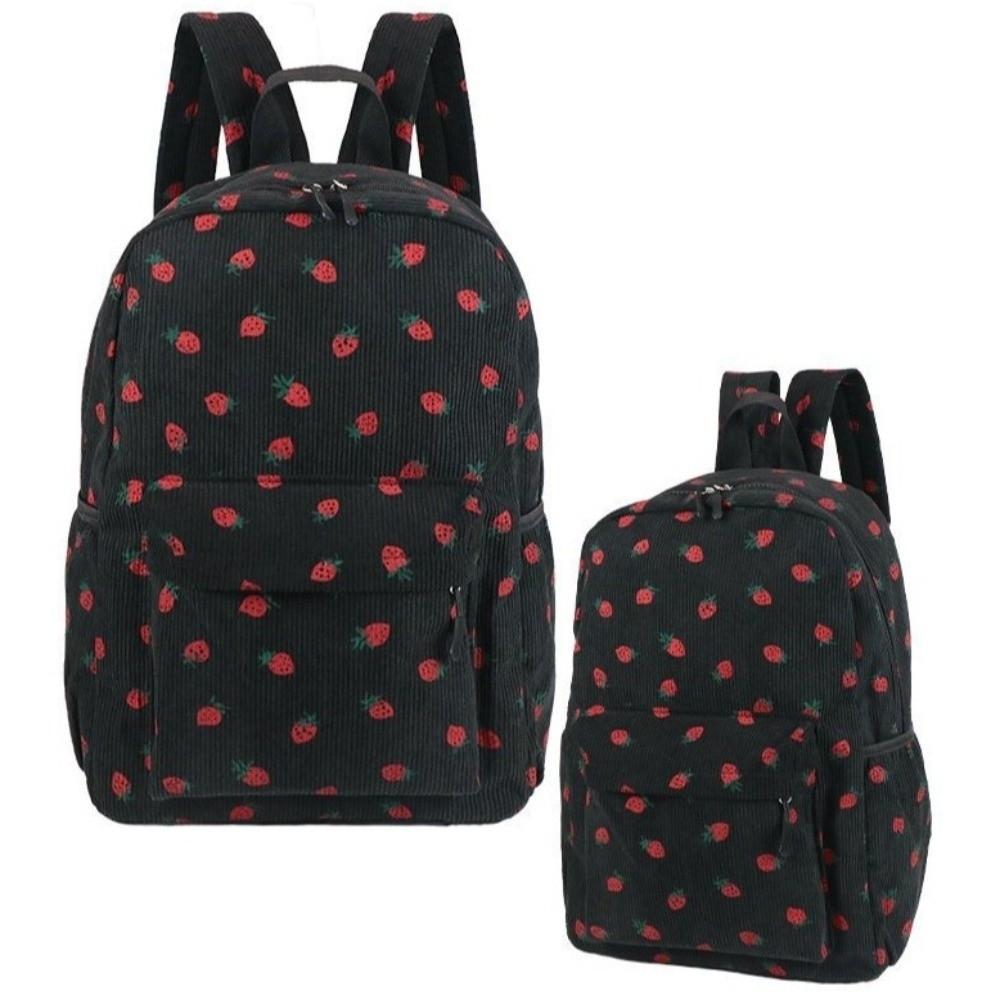 Lightweight Students School Bag Strawberry Students Daypack Storage Bag Corduroy Backpack  Travel