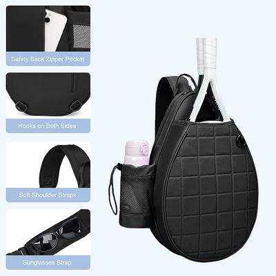 Tennis Bag Quilted Tennis Backpack Holds 2 Rackets Waterproof Crossbody Sling Pickleball Bags