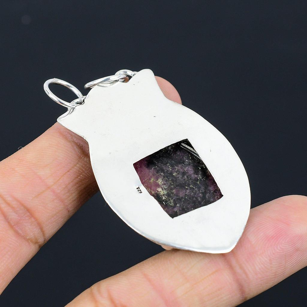 Natural Rhodonite Gemstone Pendant 925 Sterling Silver Indian Jewelry For Women