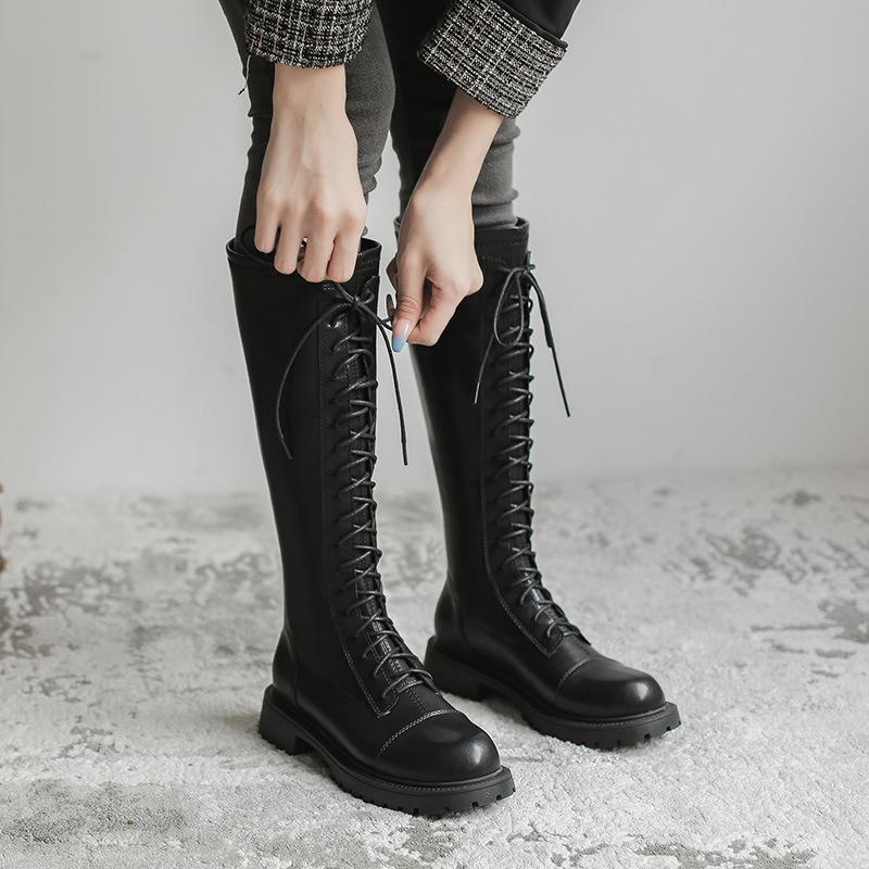 Long boots but knee skinny Martin boots high boots women's thick-soled versatile British knight boots increase height