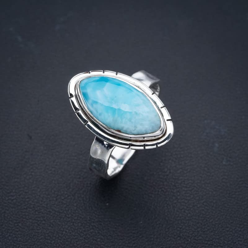 StarGems® Natural Larimar Handmade 925 Sterling Silver Ring 9 F0814