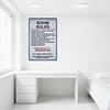 Retro Light Blue Black Red Text Room Rules Distorted Mirrored Metal Tin Sign for Bar Cafe Home Office Man Cave Decor (12x8 Inch)