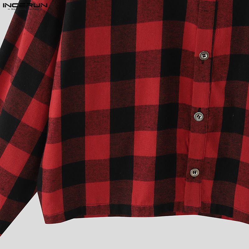 INCERUN S-XXXXXL Men Turn Down Collar Long Sleeve Plaid Loose Casual Shirts