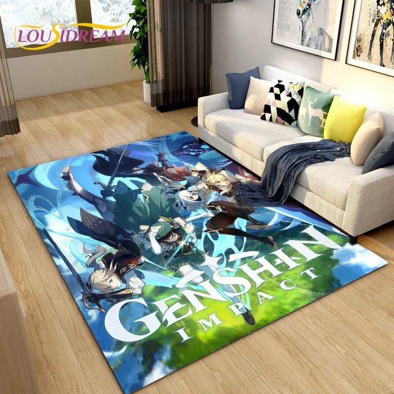 Genshin Impact Game Gamer Cartoon Area Rug,Carpet Rug for Living Room Bedroom Sofa Doormat Decoration, Kids Non-slip Floor Mat