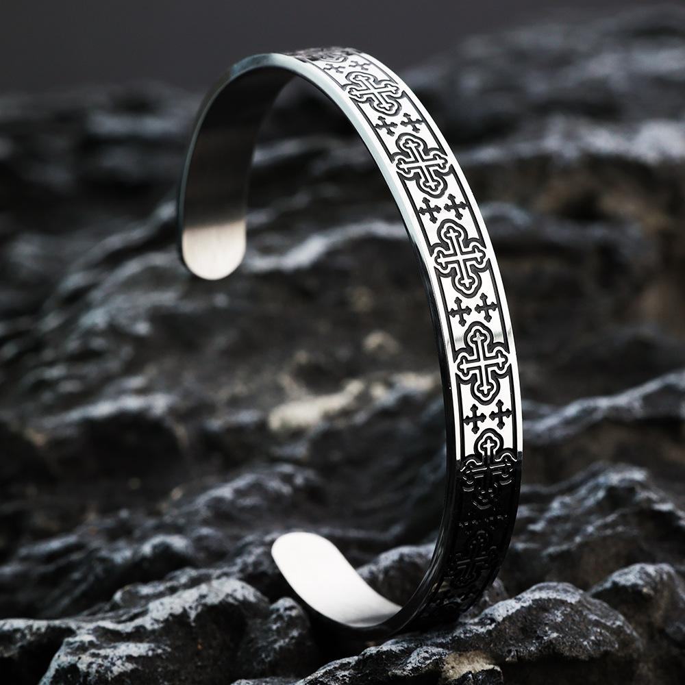 Vintage Stainless Steel Open C-Shaped Solid Celtic Knot Bracelet Unisex