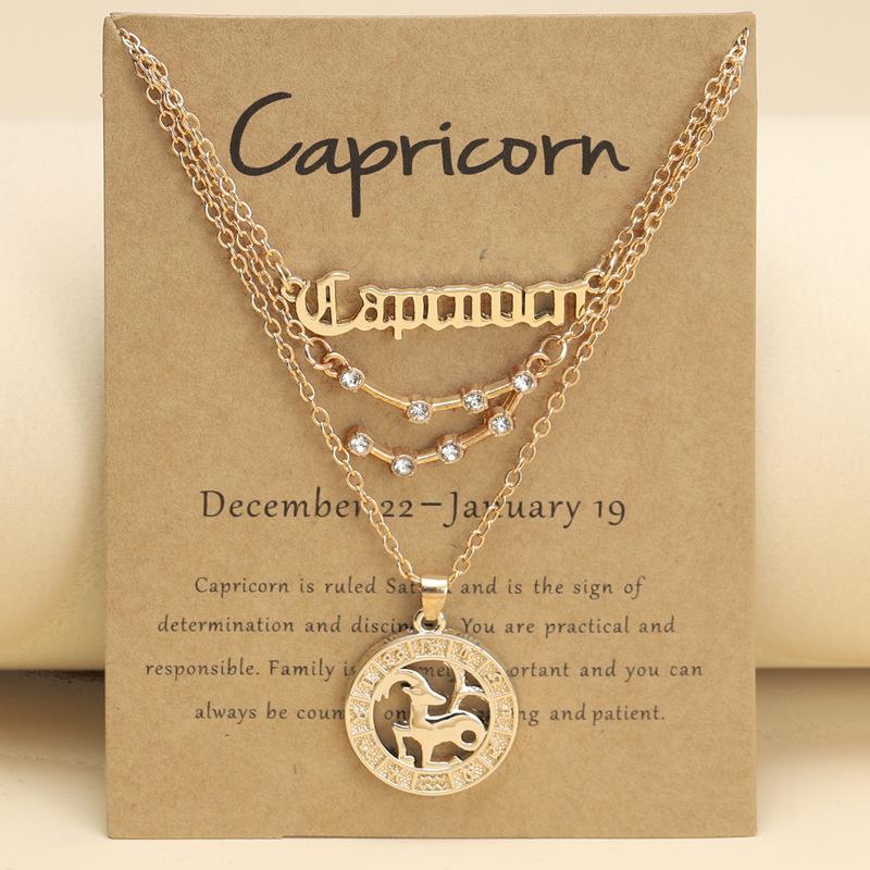 3Pcs Zodiac Sign Necklaces Set For Women 12 Constellation Letter Pendant Chain Choker Birthday Jewelry With Cardboard Card