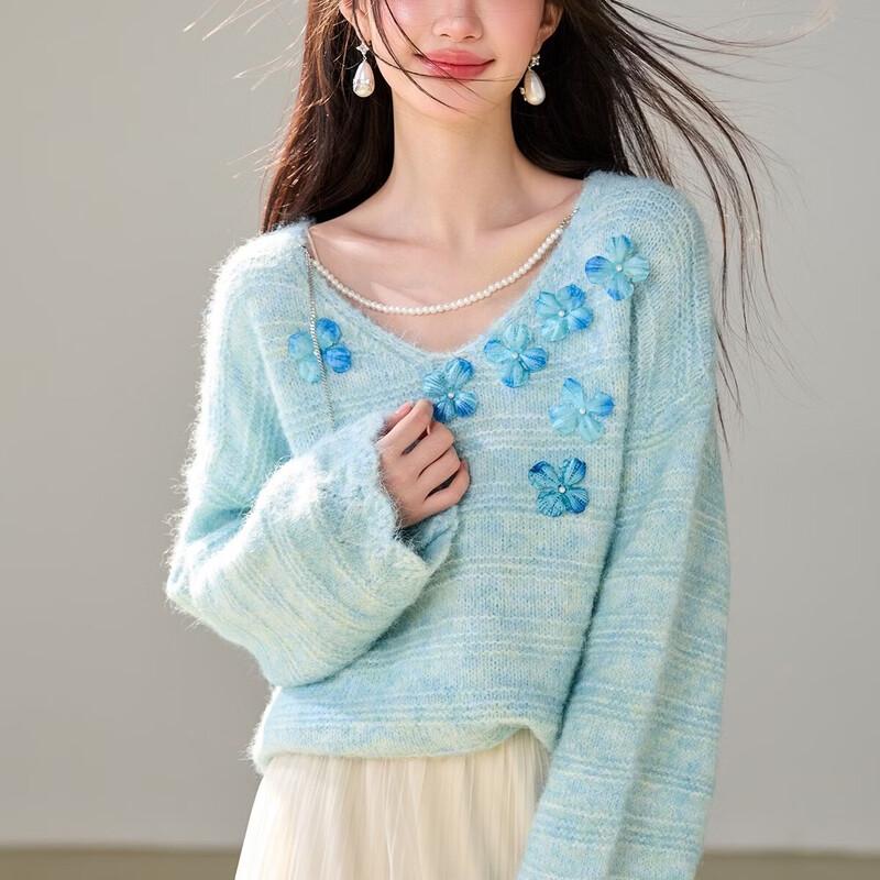La Chapelle French Floral Knit Pullover
