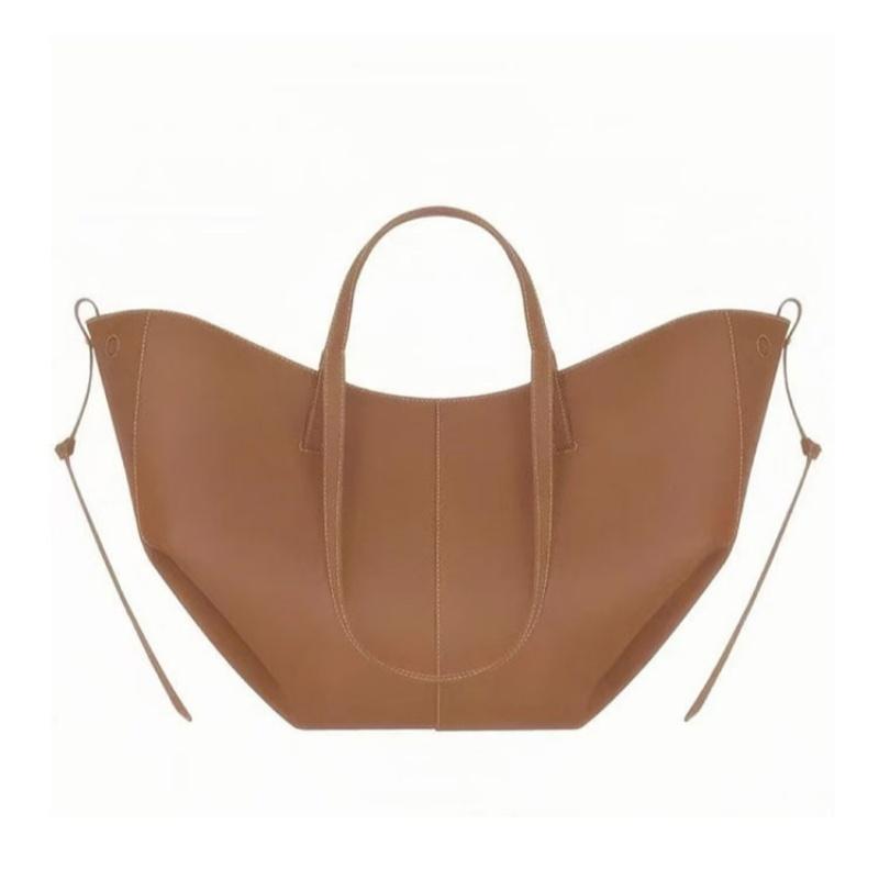 Large Capacity Cowhide Tote Bag Urban Minimalist Style Leather Underarm Bag Versatile Shoulder Crossbody Bag Trendy Bucket Bag