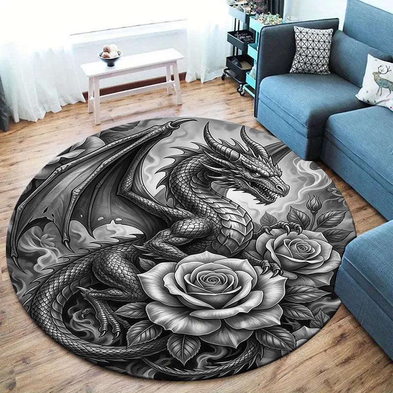 Sketch Medusa Whale Dragon Round Area Rug,Carpet Rug for Living Room Bedroom Sofa Playroom Decor,Non-slip Floor Mat